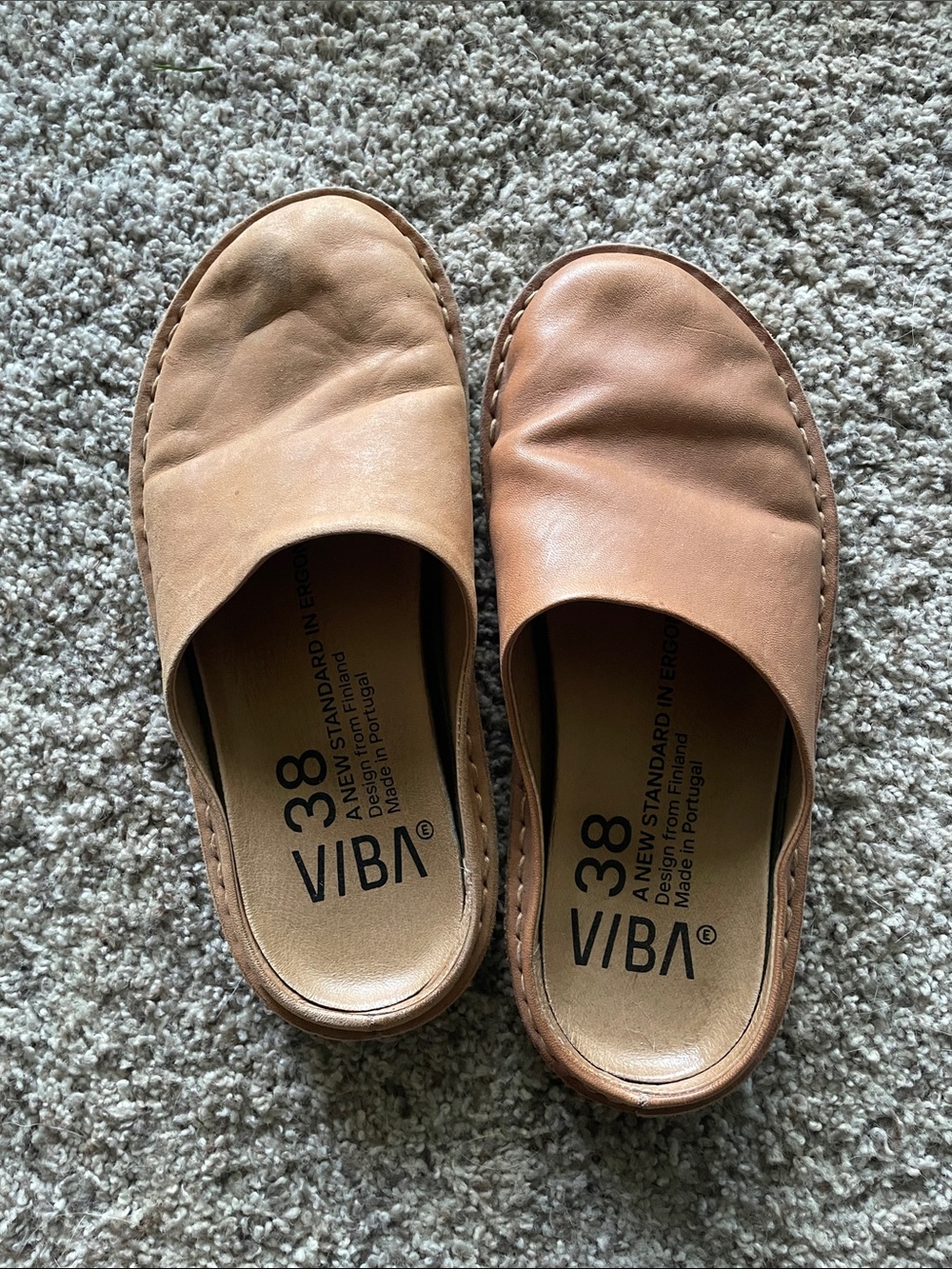 VIBA Women's Tan Leather Slip-On Clogs